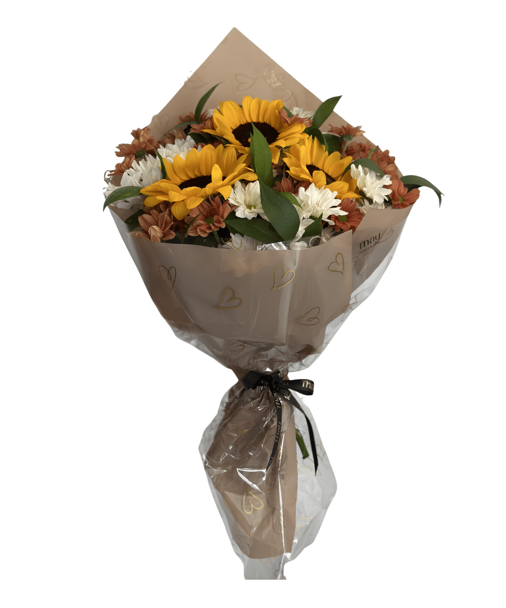 Buquê de Girassol com Margaridas Laranjas