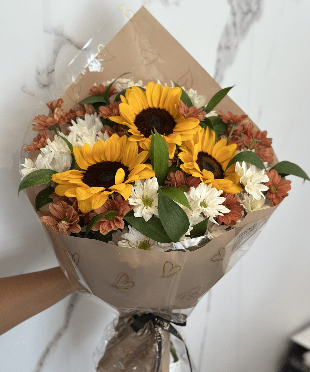 Buquê de Girassol com Margaridas Laranjas