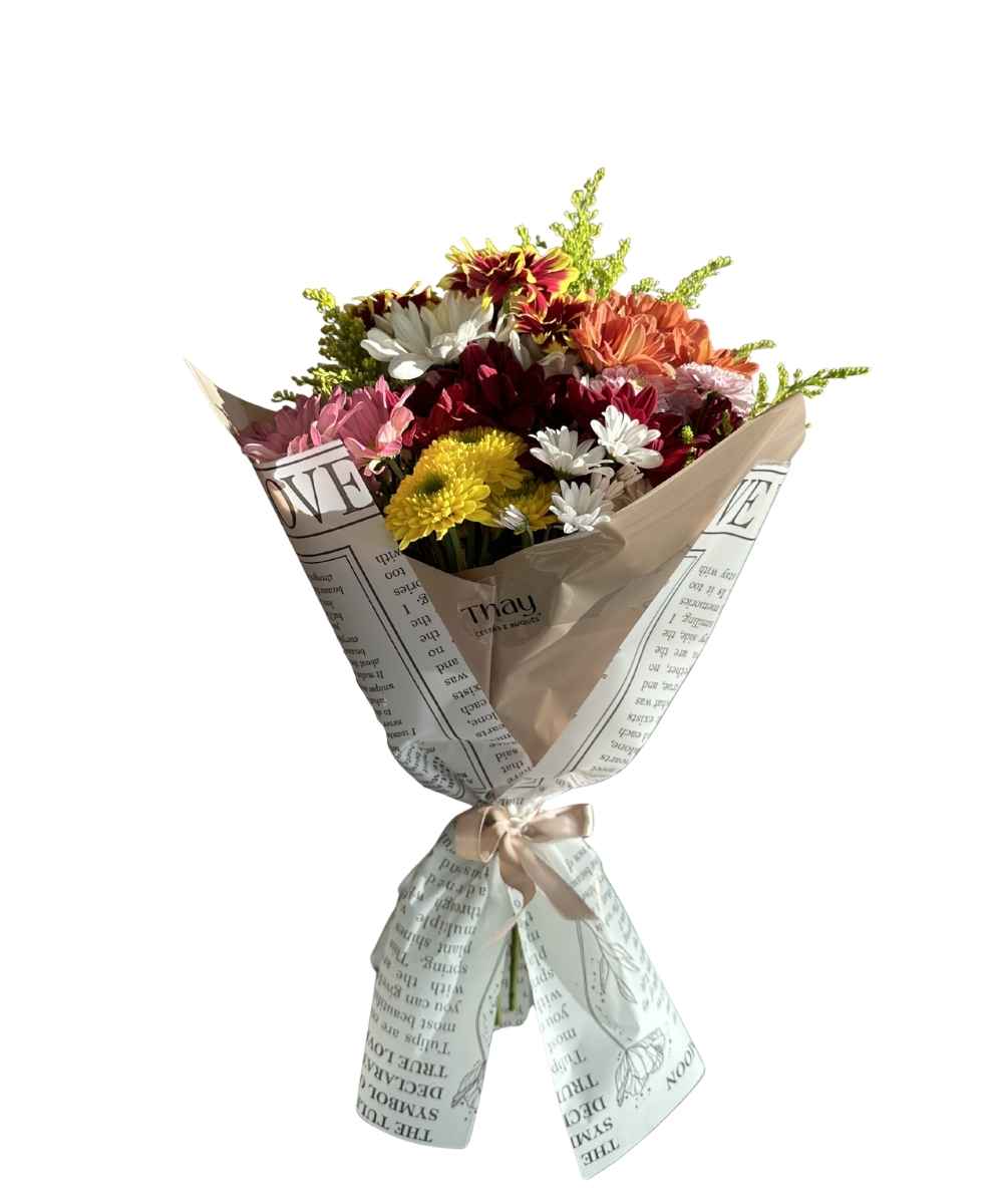 Mini buquê floral com margaridas coloridas para presente em Araruama