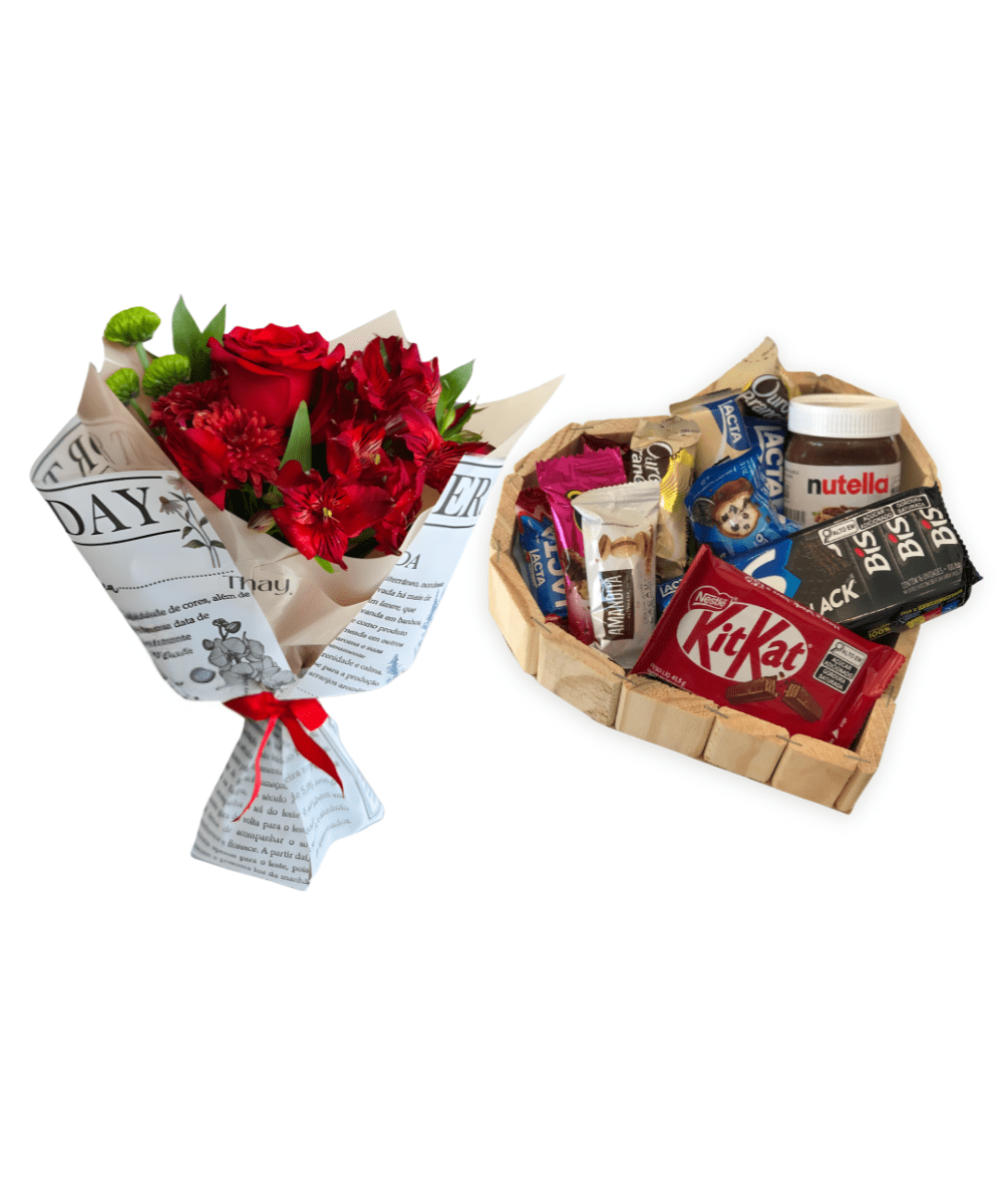 Mini Buquê de Rosas + Coração de chocolate