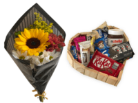 Mini Buquê de Girassol + Coração de Chocolate