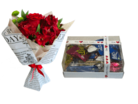 Mini buquê de Rosa + Caixa de Bombons