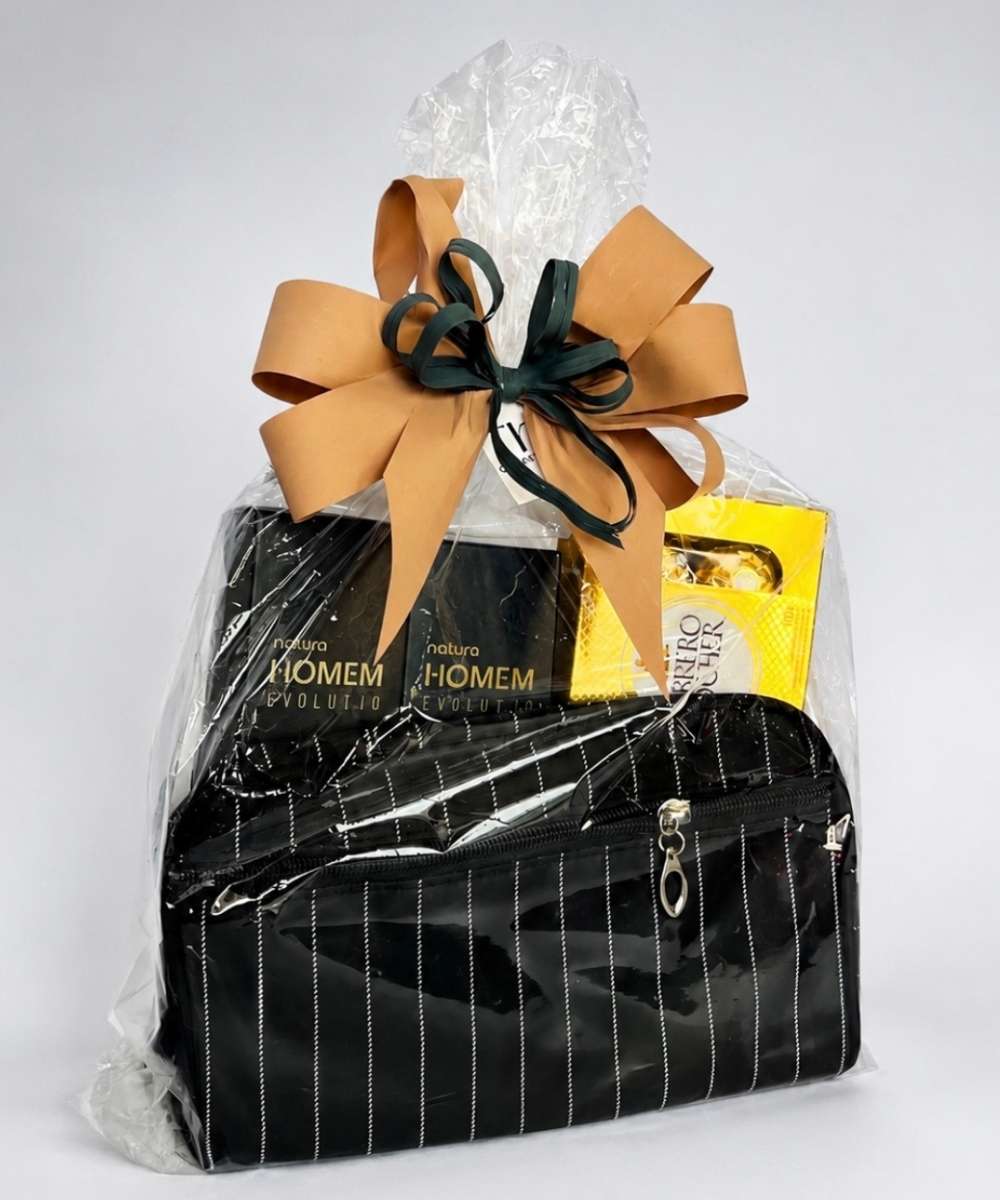 Dia dos Namorados em Araruama | Cestas, Flores e Presentes 50 Necessaire masculina com Natura Homem Evolution e Ferrero Rocher em Araruama