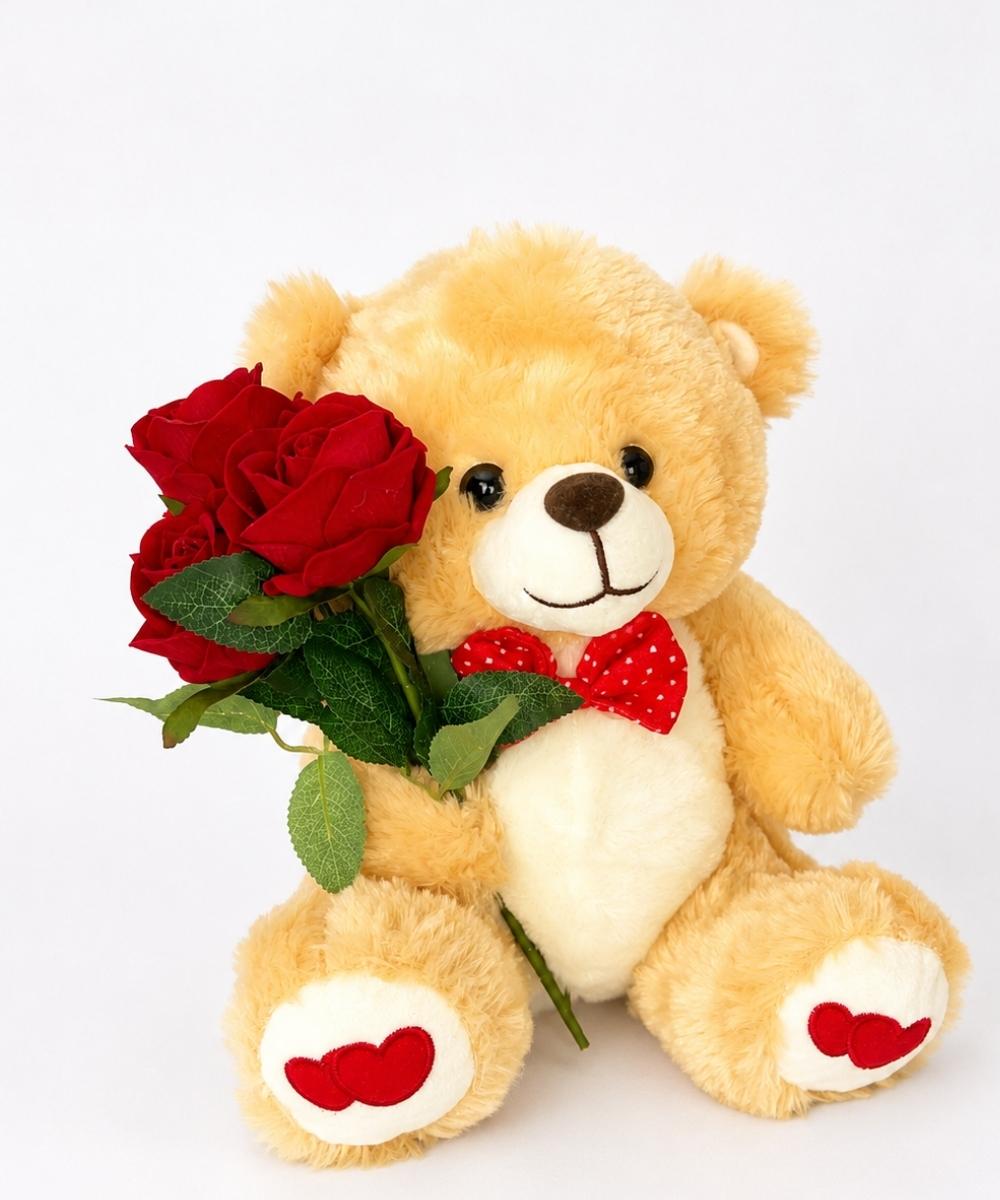 Dia dos Namorados em Araruama | Cestas, Flores e Presentes 82 Urso de pelúcia com rosas na mão para presente em Araruama