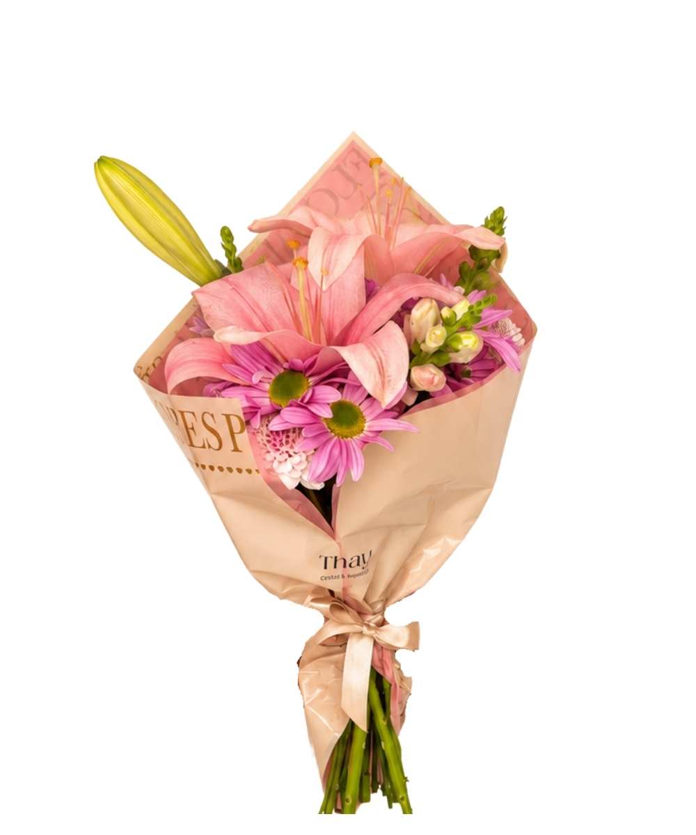 Mini Buquê de Lírio Rosa com flores do campo para presente em Araruama