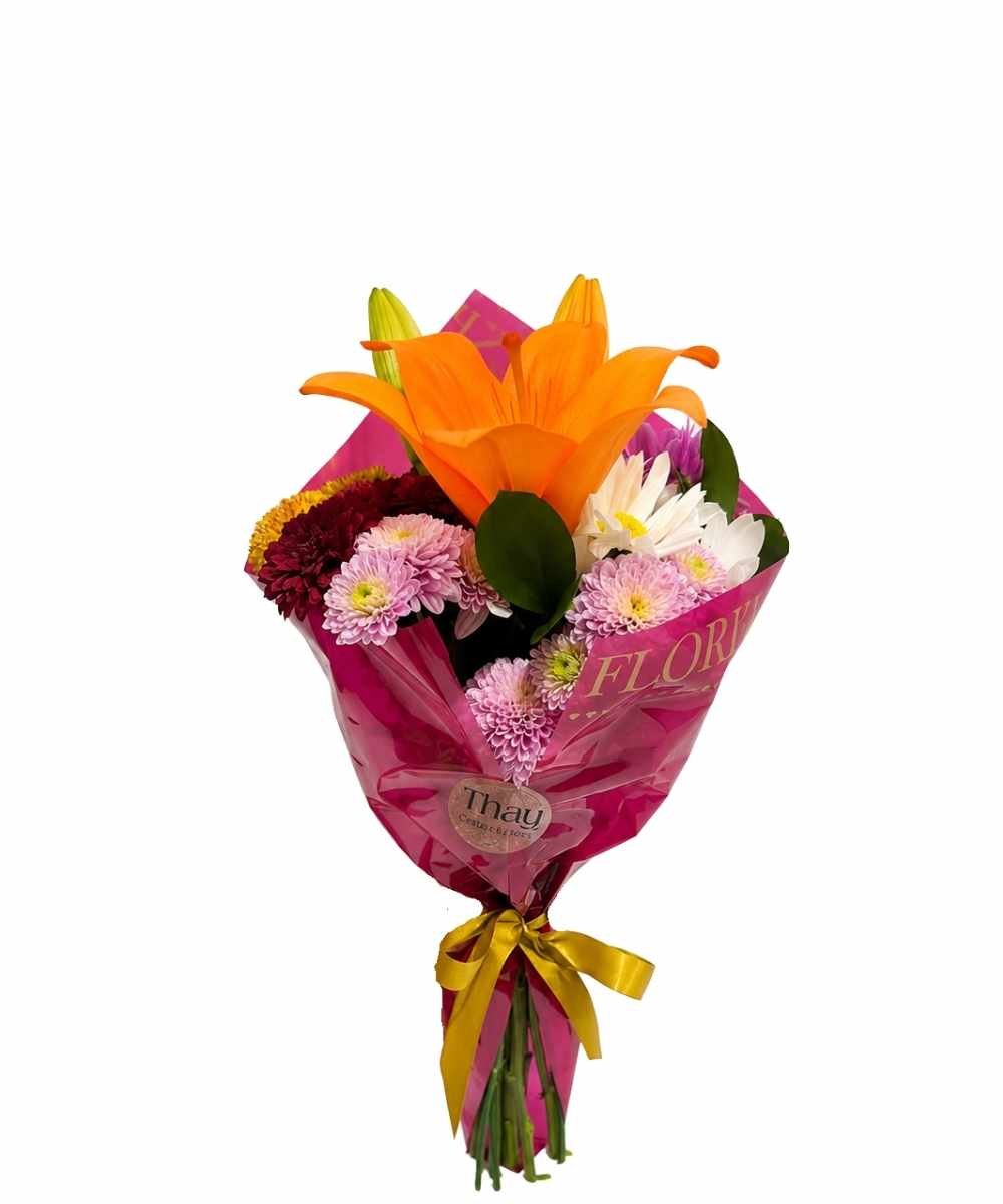 Mini Buquê de Lírio Laranja com flores do campo para presente em Araruama