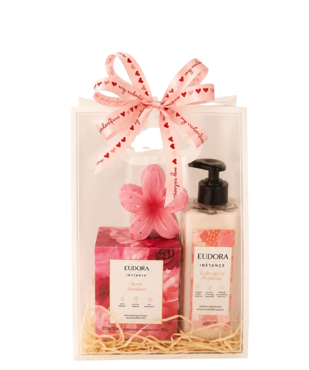 Kit Pink Mood com Eudora Instance Rosas Vermelhas para presente feminino em Araruama