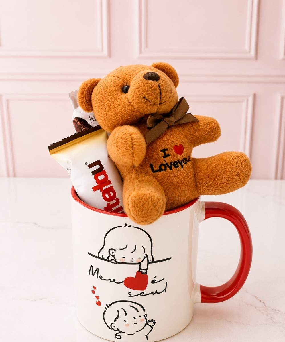 Caneca Love 3 Caneca Love personalizada com chocolates e ursinho de pelúcia em Araruama