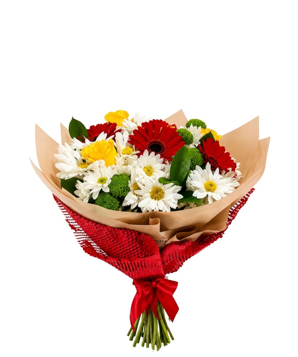 Buquê de gérberas com rosas amarelas e flores do campo para presente em Araruama