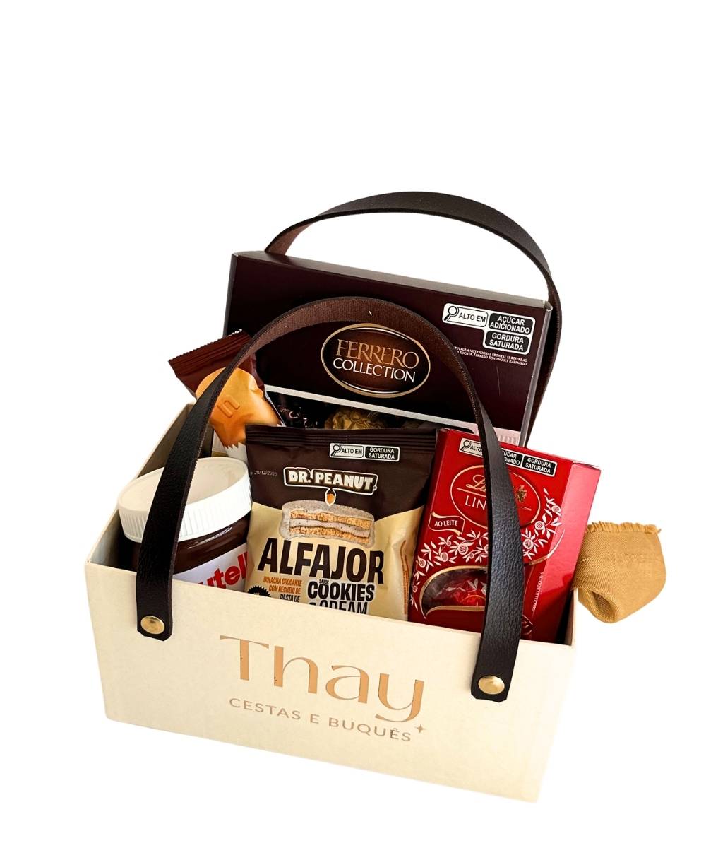 Cesta de chocolate premium com Ferrero Rocher, Lindor e Nutella em Araruama