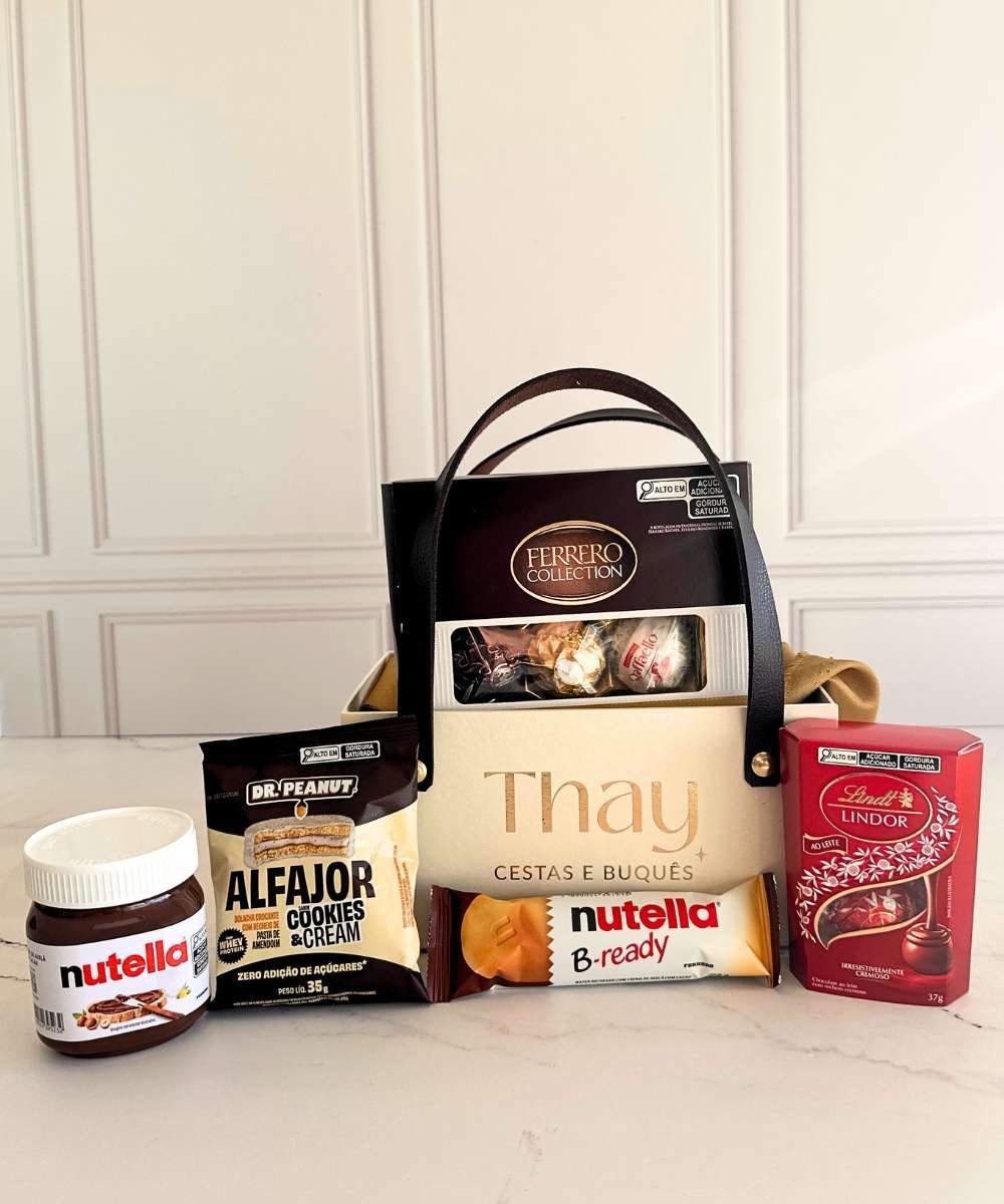 Cesta de chocolate premium com Ferrero Rocher, Lindor e Nutella em Araruama