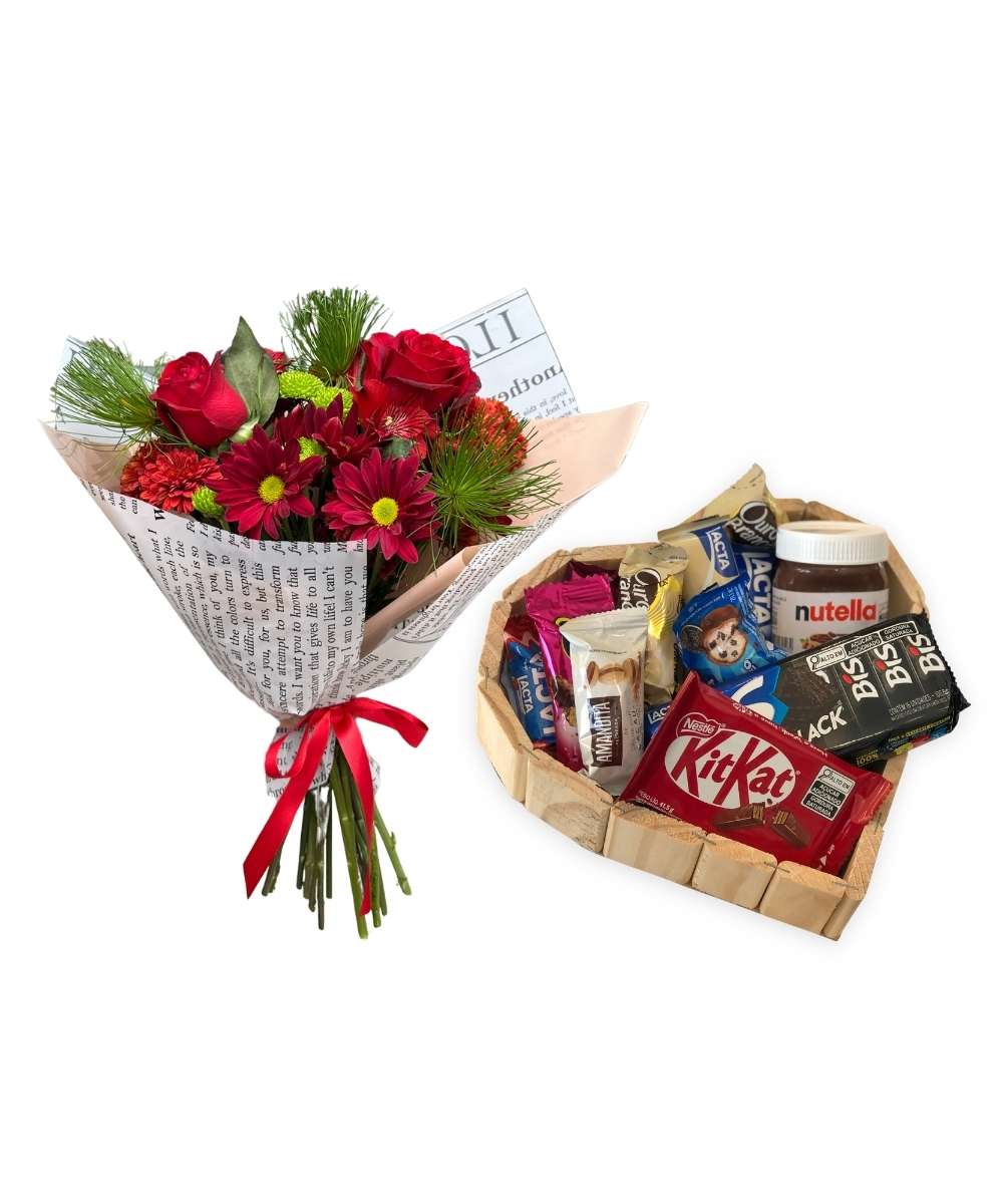 Mini buquê de rosas vermelhas com coração de chocolates para presente em Araruama