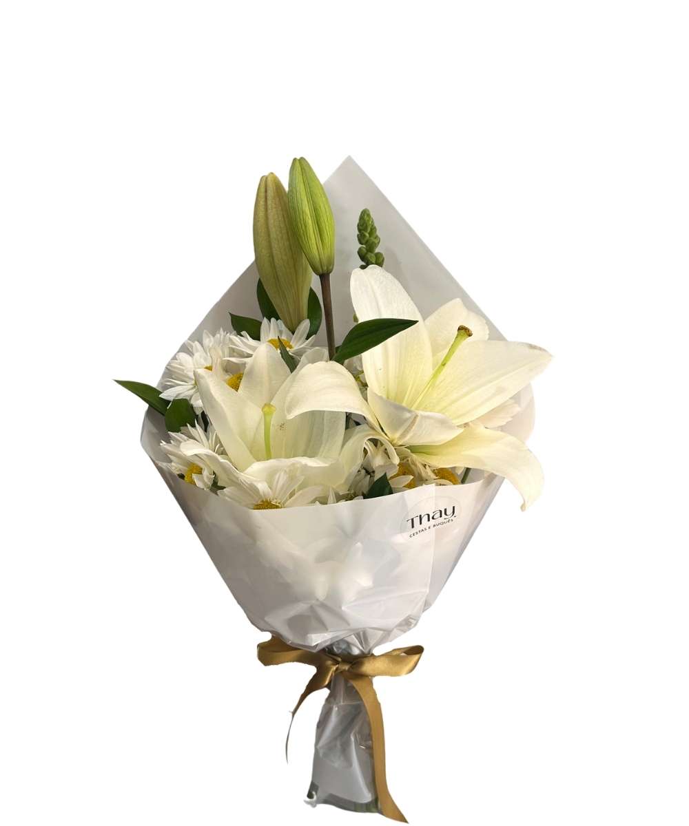 Mini Buquê de Lírio Branco com flores do campo para presente em Araruama
