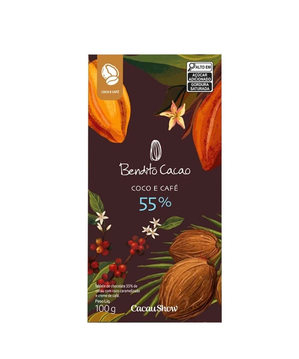 Tablete Bendito Cacao 55% com Coco e Café 100g 1 Tablete Bendito Cacao 55% com Coco e Café Cacau Show 100g