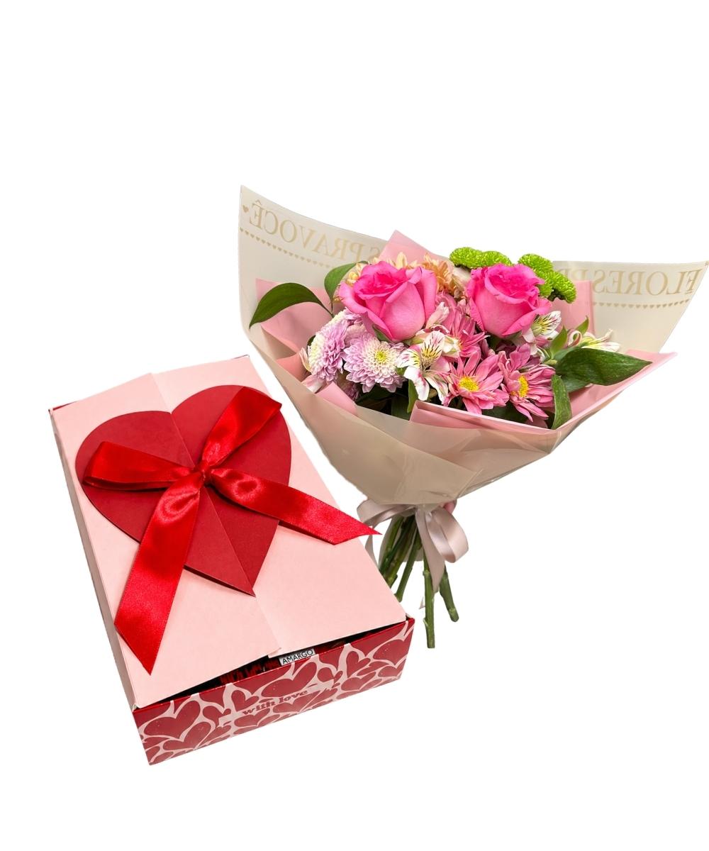 Mini Buquê de Rosas Cor de Rosa com Cesta Love Sweet em Araruama