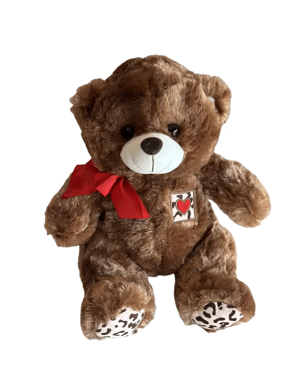 URSO COM LACO VERMLHO MARROM 30CM 1