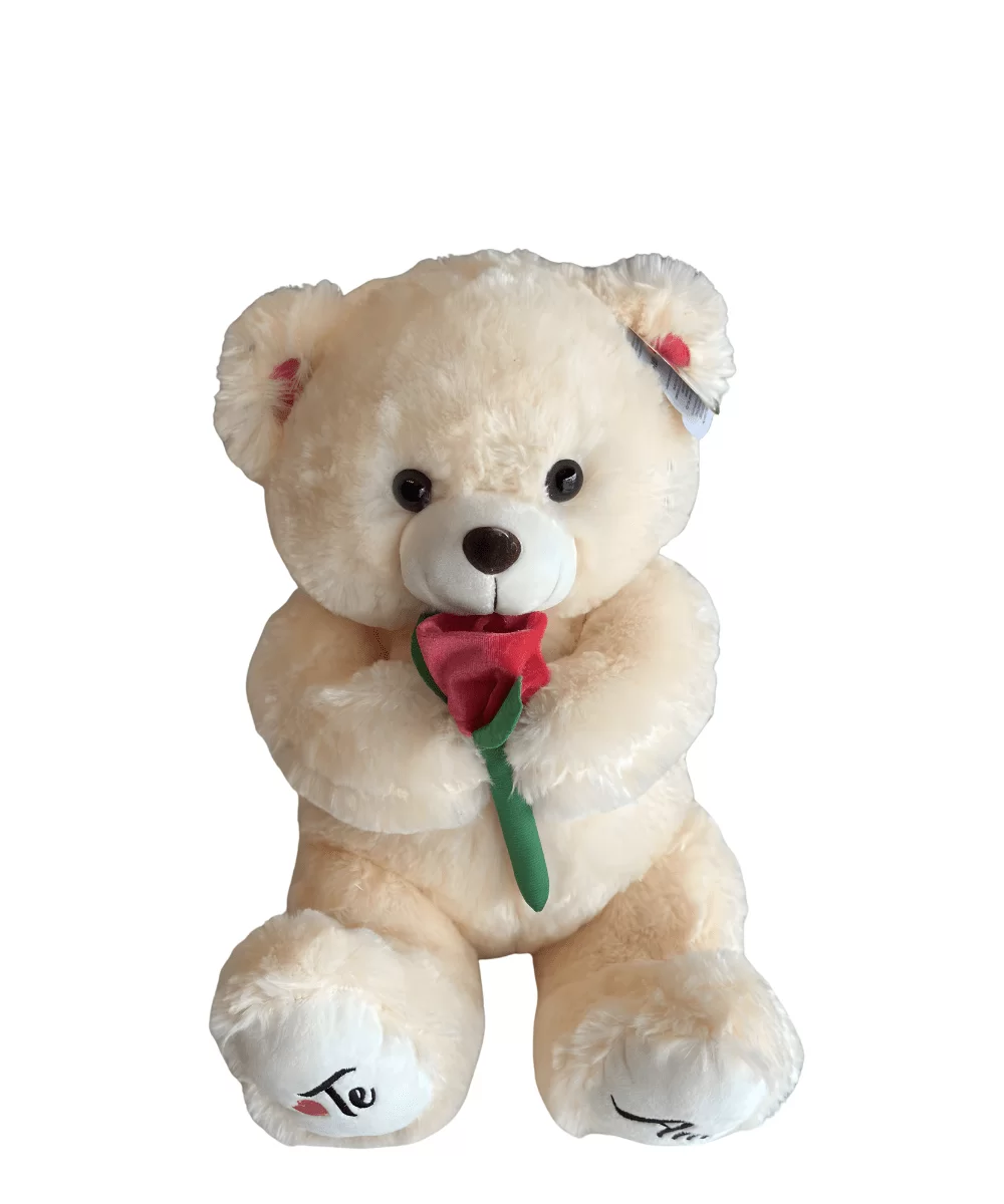URSO ROMANTICO COM ROSA BEGE 40CM 1