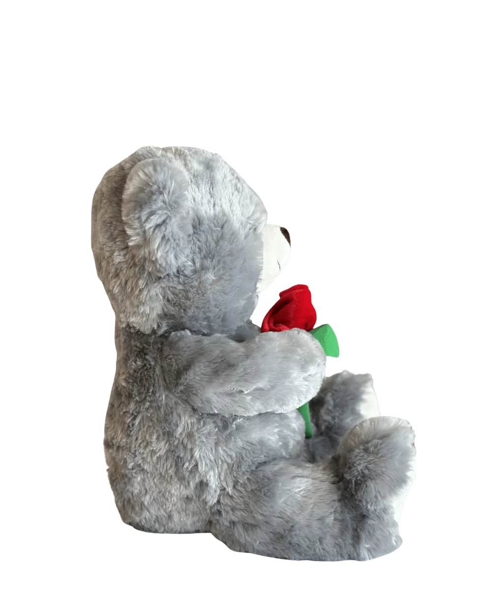 URSO ROMANTICO COM ROSA CINZA 40CM 3