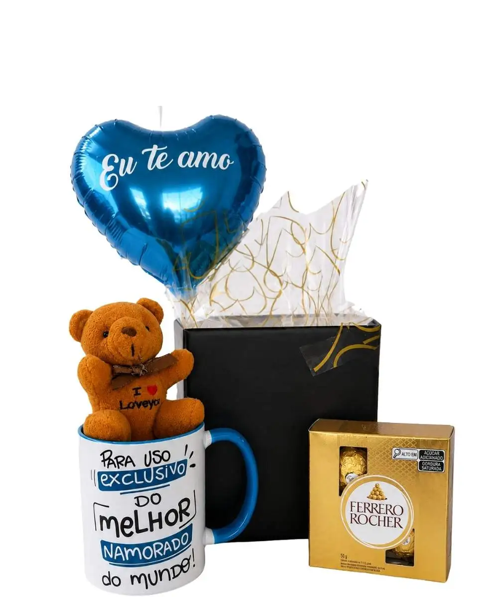 Presentes para o Dia dos Pais em Araruama | Cestas, Chocolates e Presentes Especiais 15 Cesta Melhor Namorado com caneca personalizada, pelúcia e Ferrero Rocher em Araruama