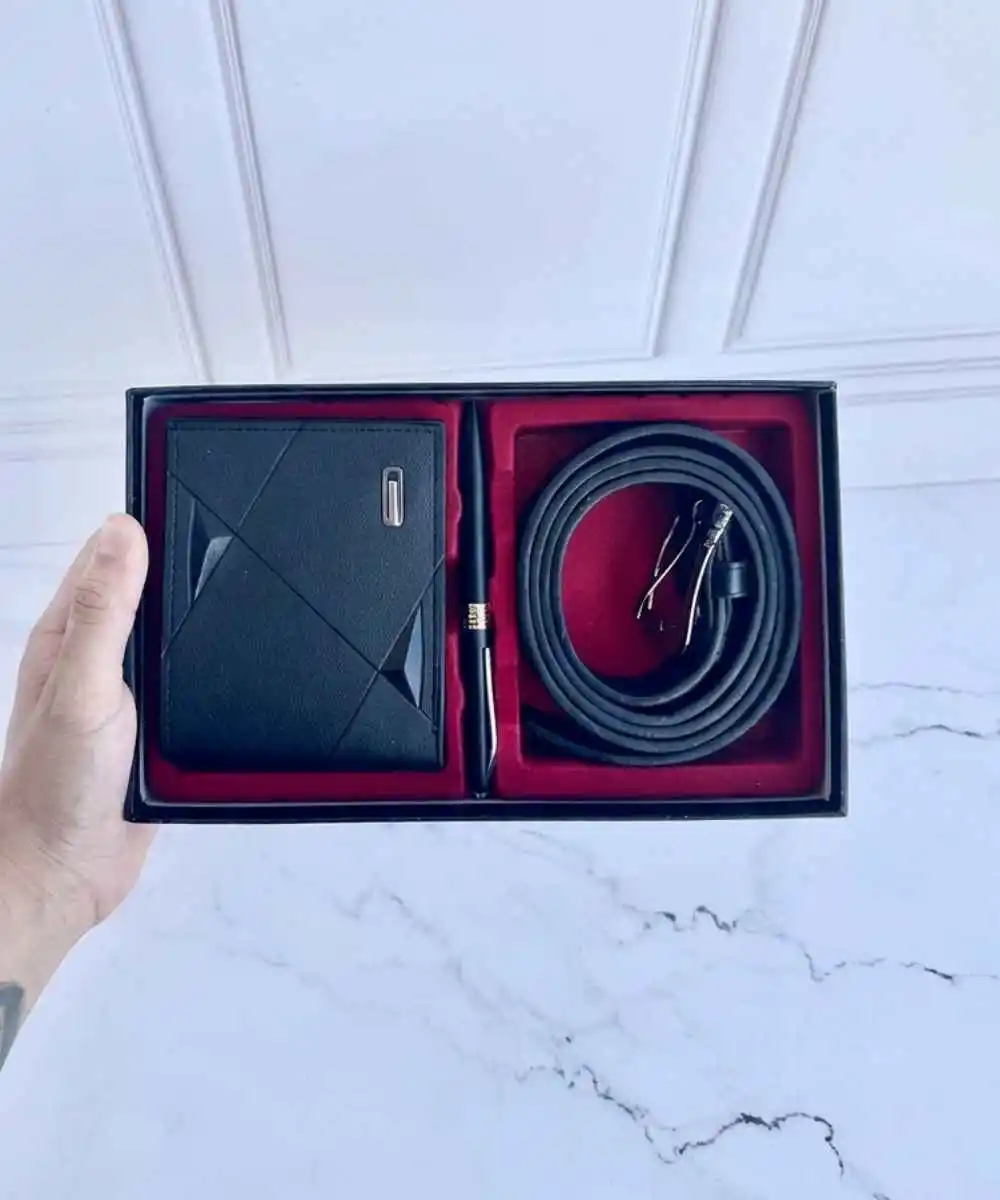 Presentes para o Dia dos Pais em Araruama | Cestas, Chocolates e Presentes Especiais 24 Kit presente masculino com caneta, cinto e carteira em caixa para presente